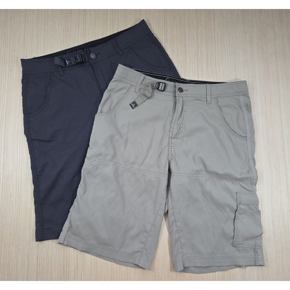 TWO Pairs prAna Zion Men's Outdoor Stretch Shorts 31x12 Small Gray Tan